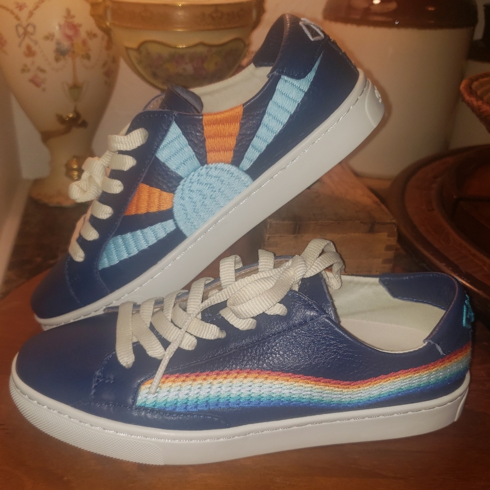 Soludos Marine Blue Rainbow Wave Leather Sneakers